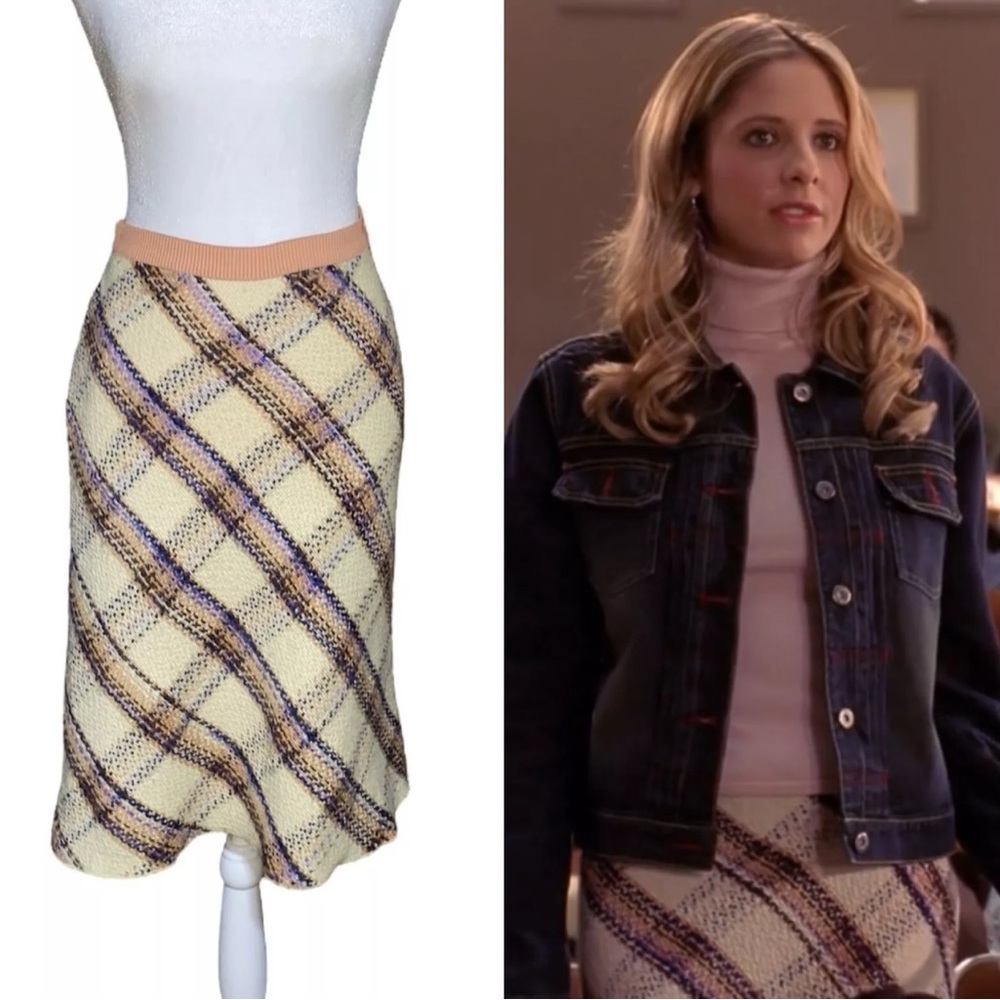 RARE Vintage Wool Plaid Tweed Midi Skirt ASO Buffy the Vampire Slayer